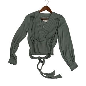 Anthropologie Tie Blouse Moss Color Green Size XXS
